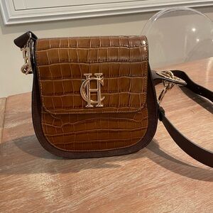 CH Brown Crocodile Embossed Crossbody Bag